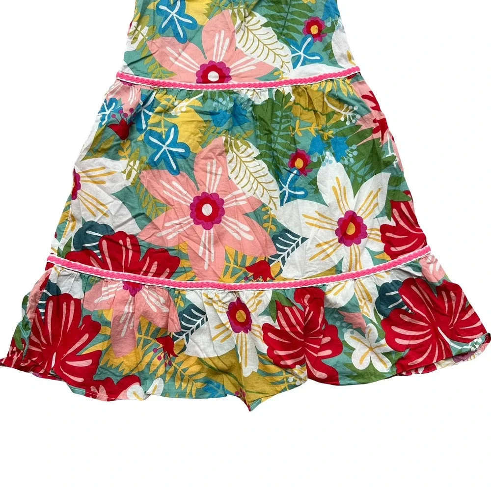 Kidpik Tiered Dress Size Small 7/8 Multi Cotton Lively Tropical Floral Casual